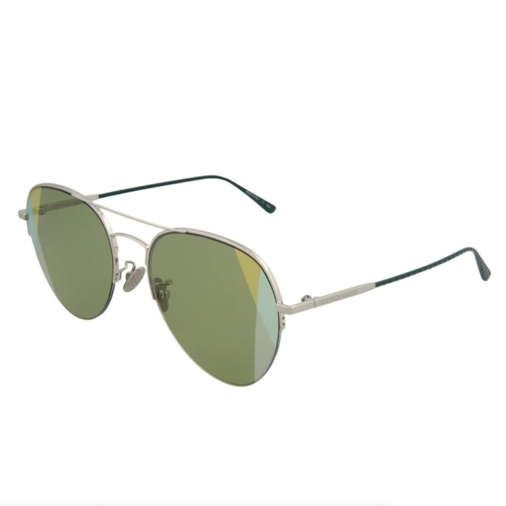 Bottega Men's Green and Silver Aviator Metal Sunglasses!